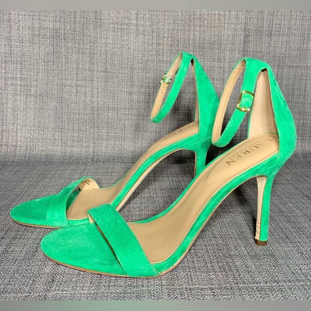 Lauren Ralph Lauren Women's Allie Ankle-Strap Suede Dress Sandal Green Topaz - Picture 4 of 7